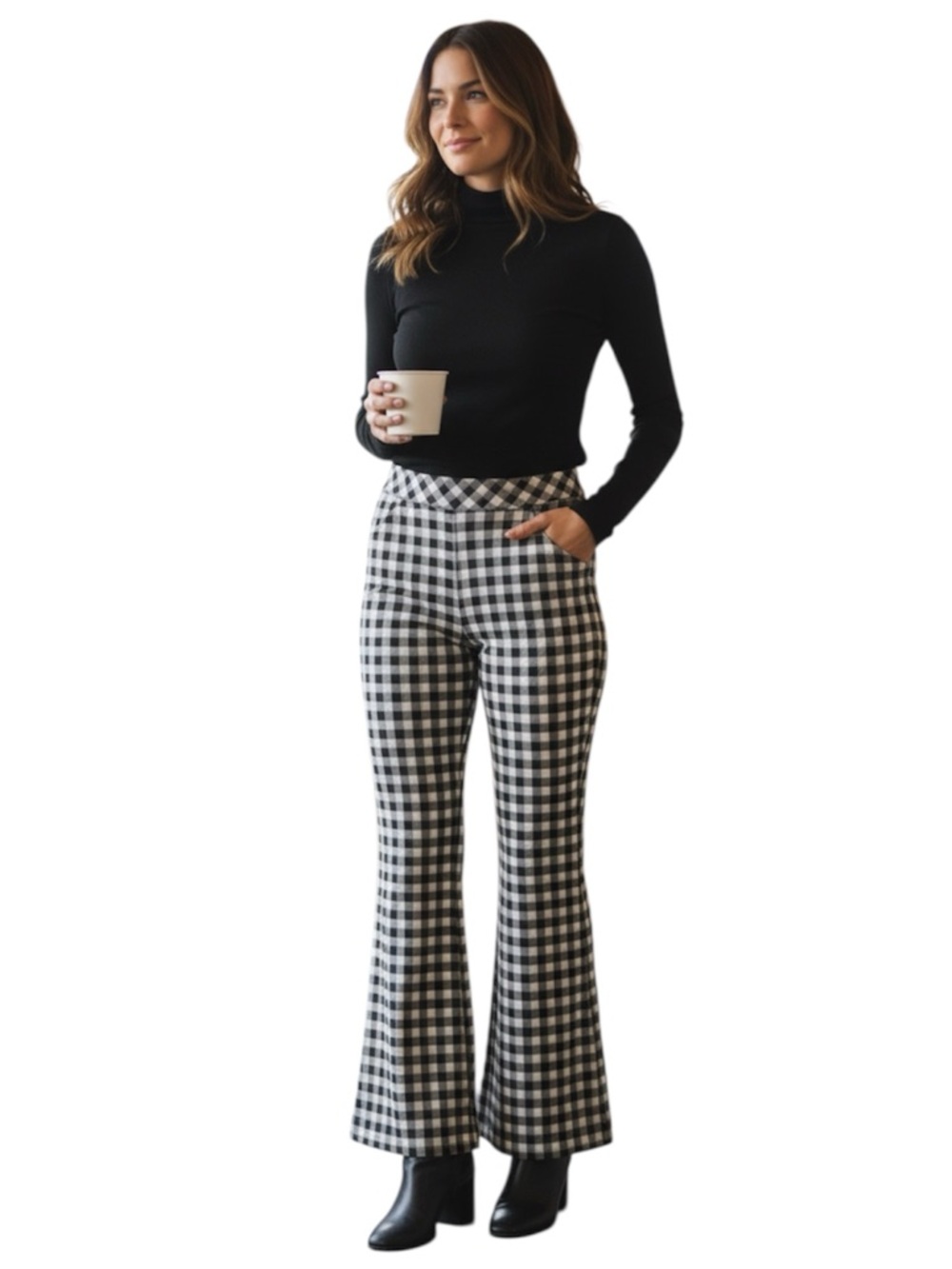 Torrid black and beige plaid high waisted pocket pixie flare leg pants. SZ.1R